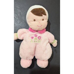 Carter's Just One Year Baby Doll Plush Pink Floral Embroidery Stuffed Toy Rattle